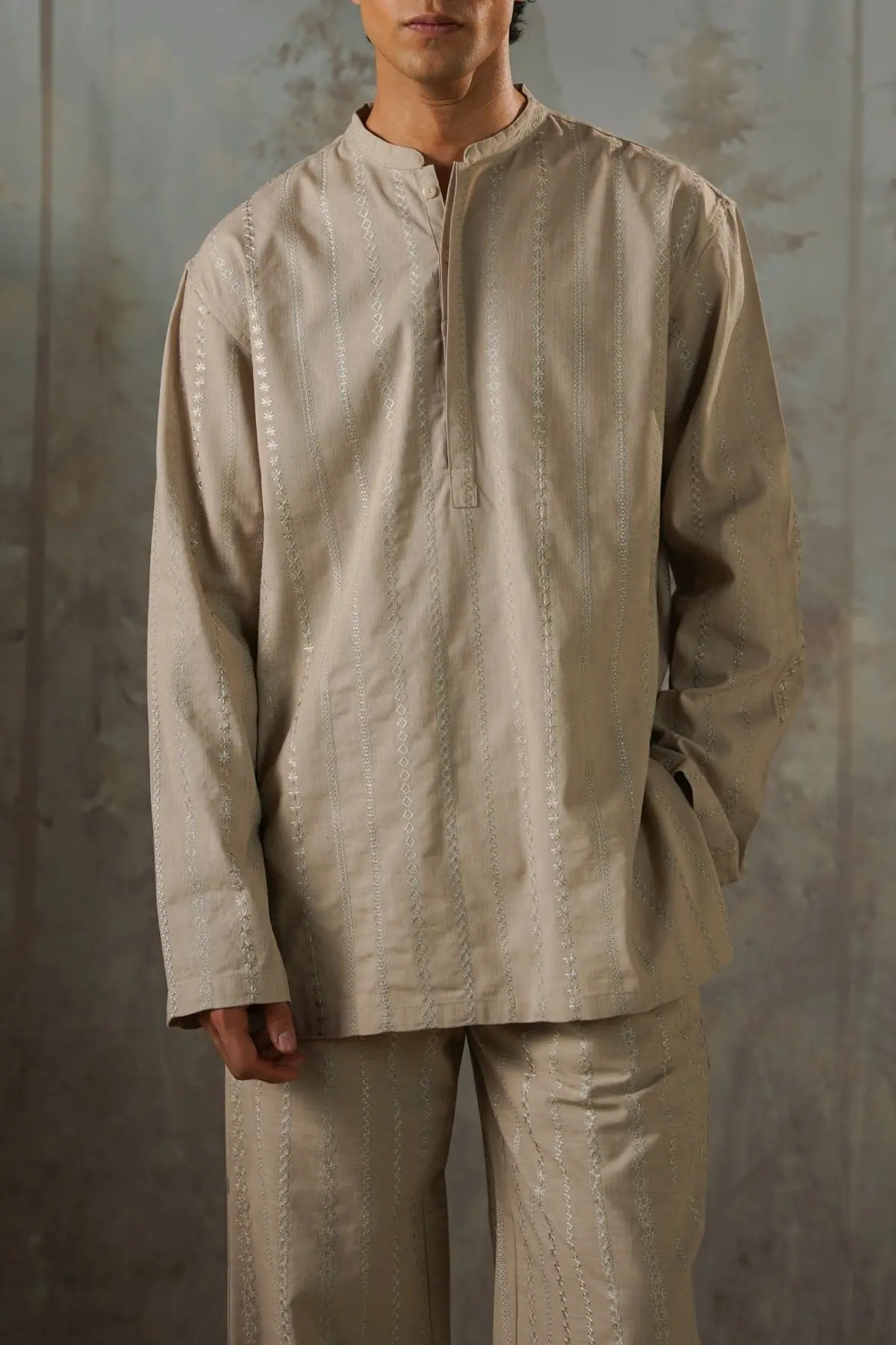 Embroidered Half Placket Shirt 1