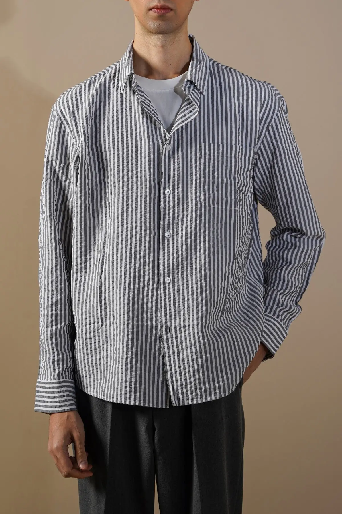 Seersucker Flowy Shirt 1