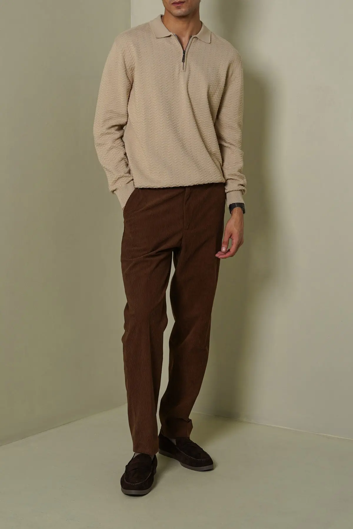 Ripple-Knit Polo Sweater 1