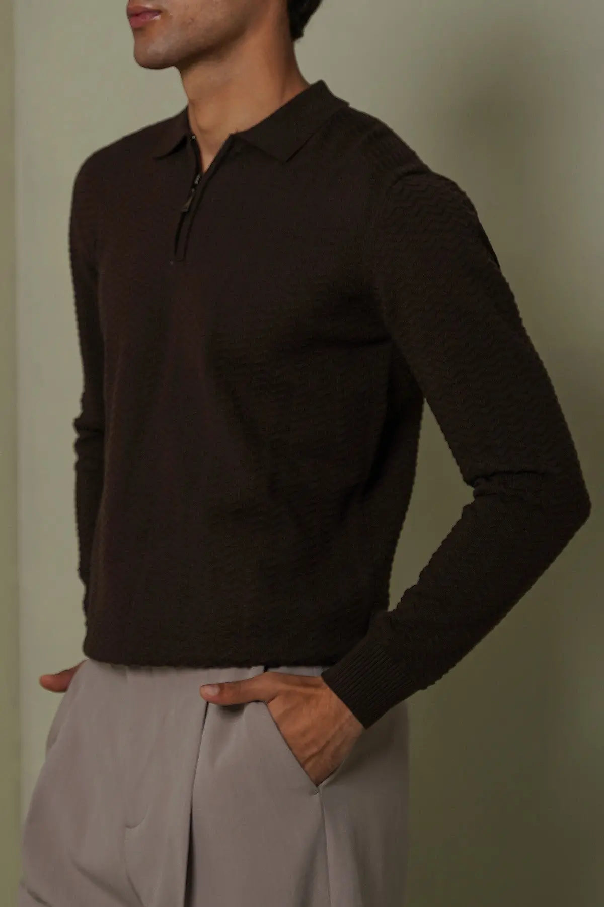 Ripple-Knit Polo Sweater 1