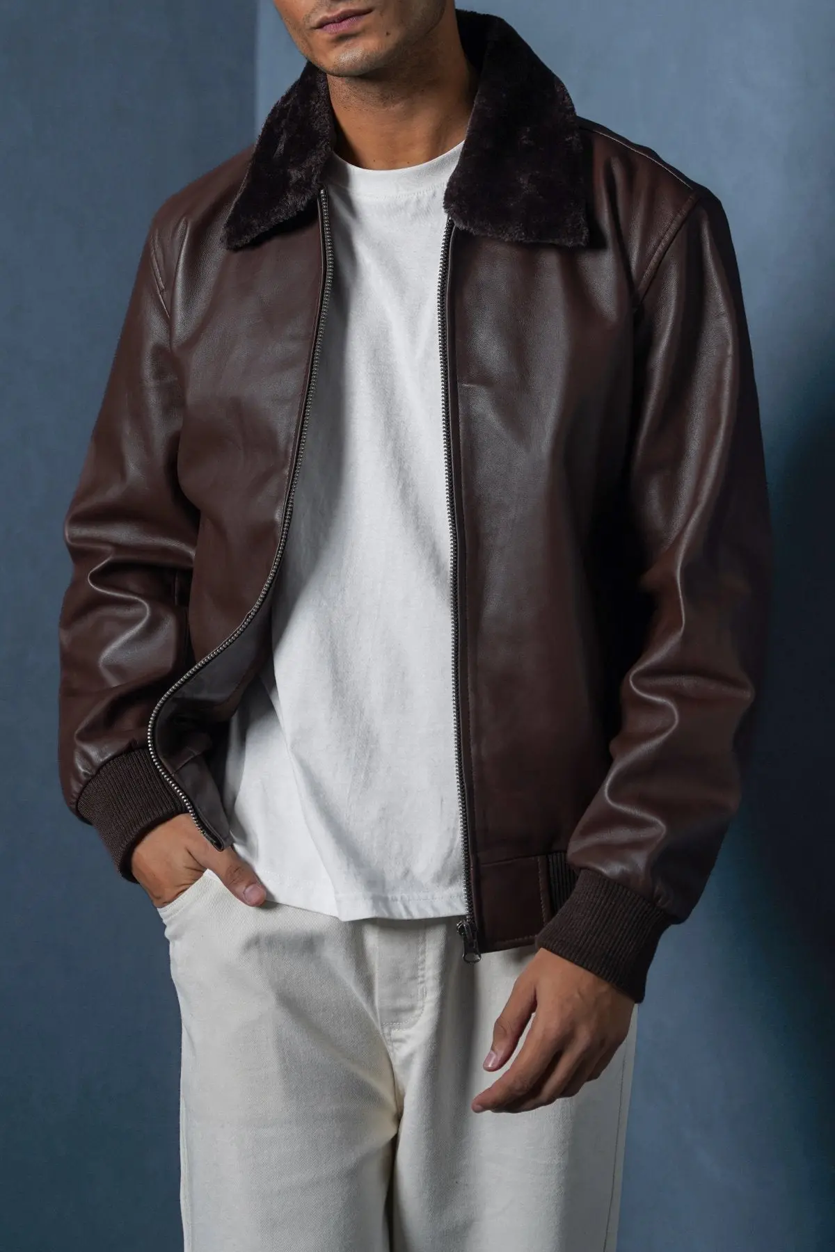 Leather Jacket With Detachable Collar 1
