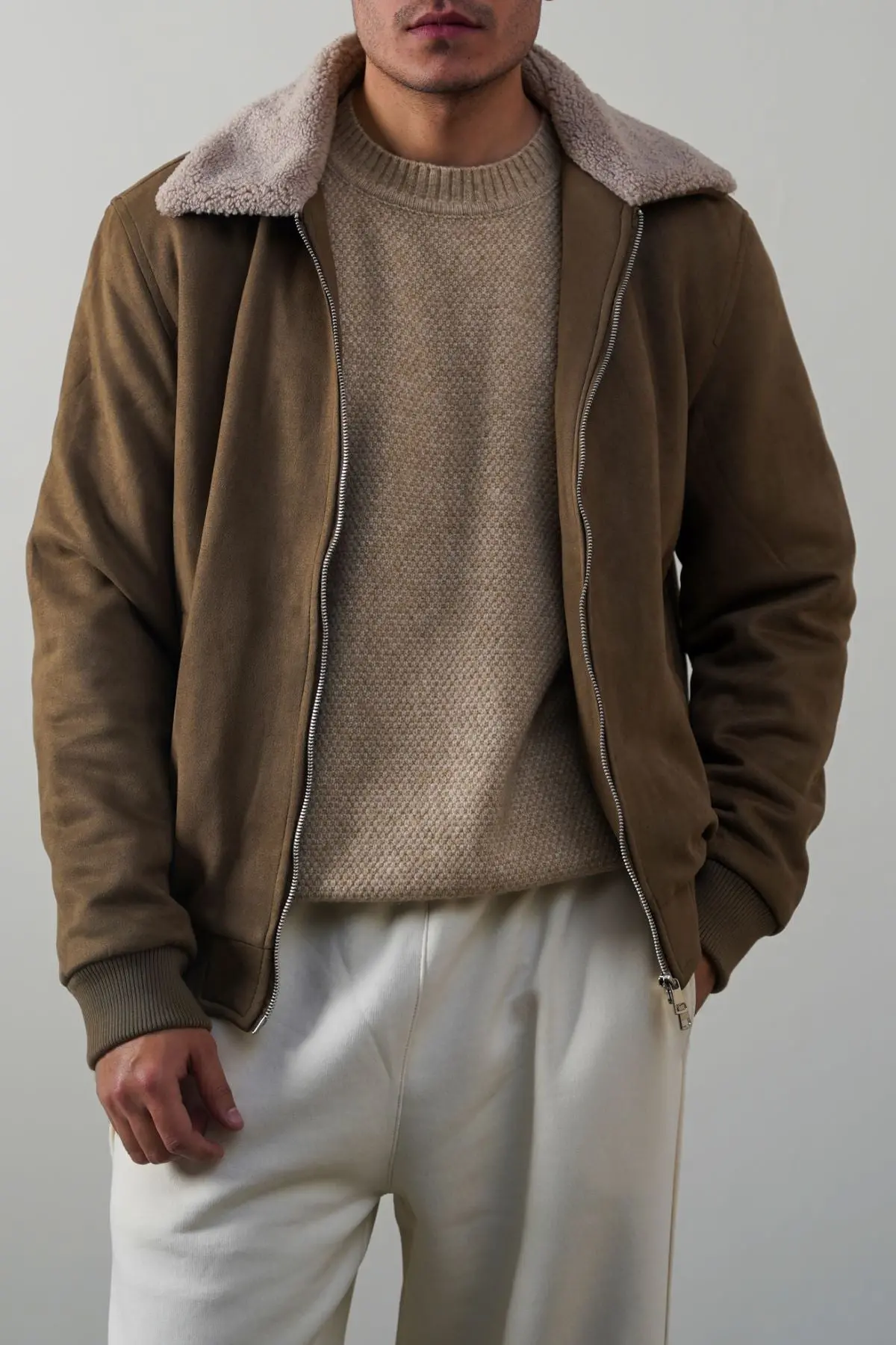 Suede Effect Sherpa Jacket 1