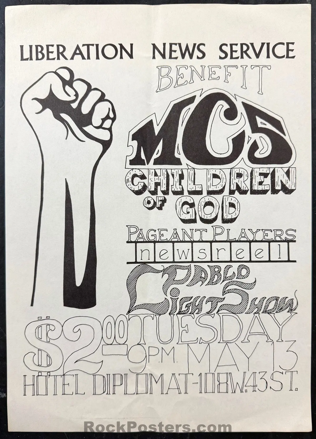 Auction - Mc5 - 1969 Poster - Hotel Diplomat - New York City - Excellent 1