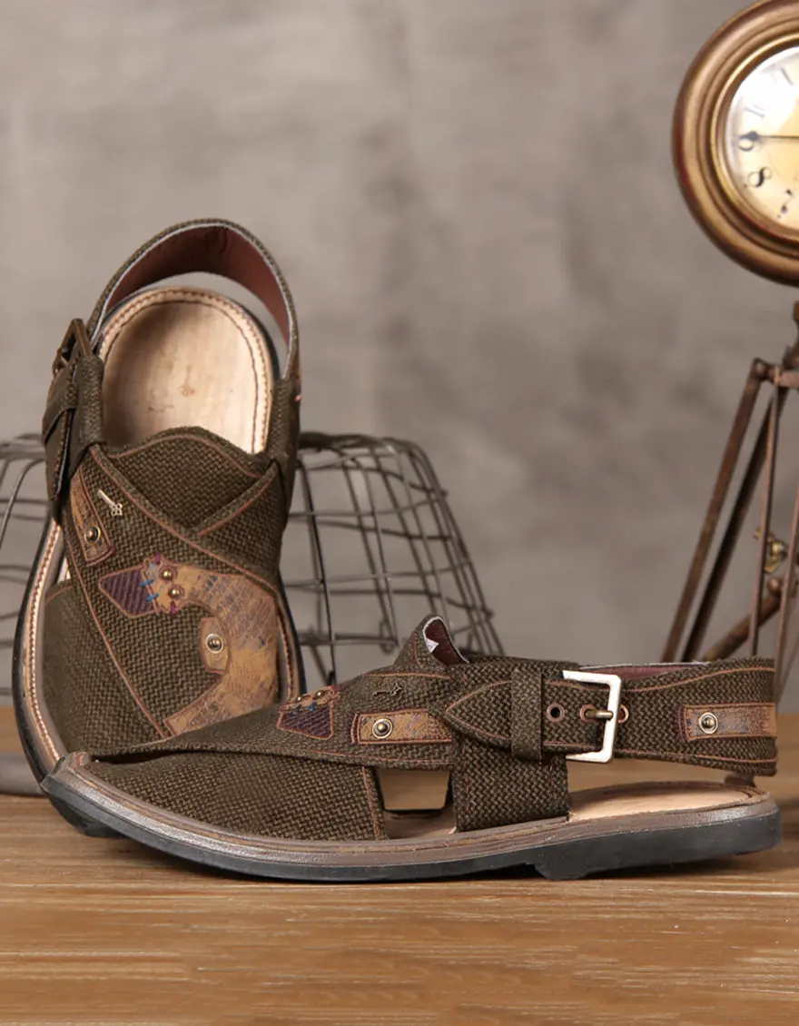 Kahi Green Leather Peshawari Chappal - Mfw-Fb-012 1