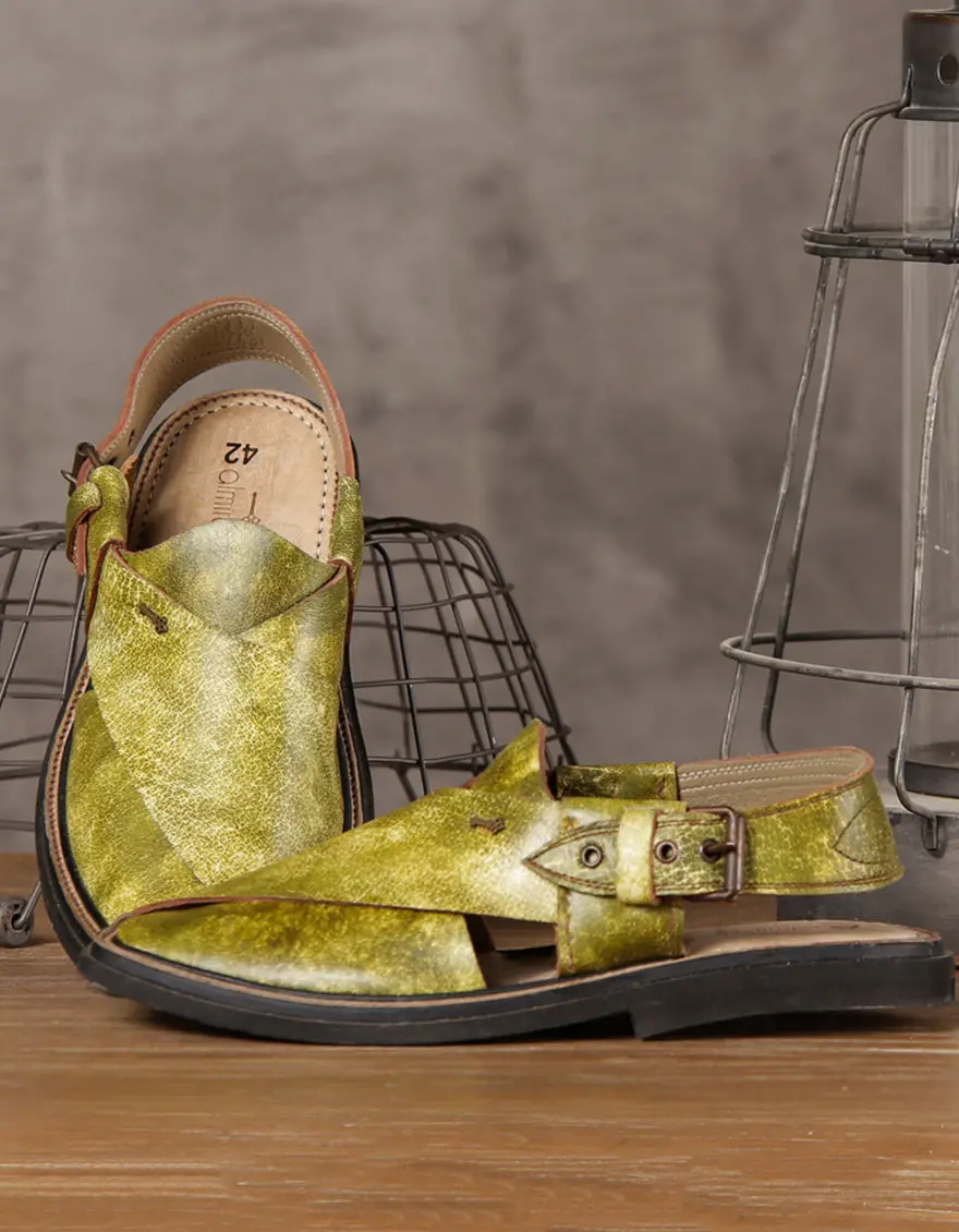 Green Velvet Peshawari Chappal - Mfw-Hc-002 1