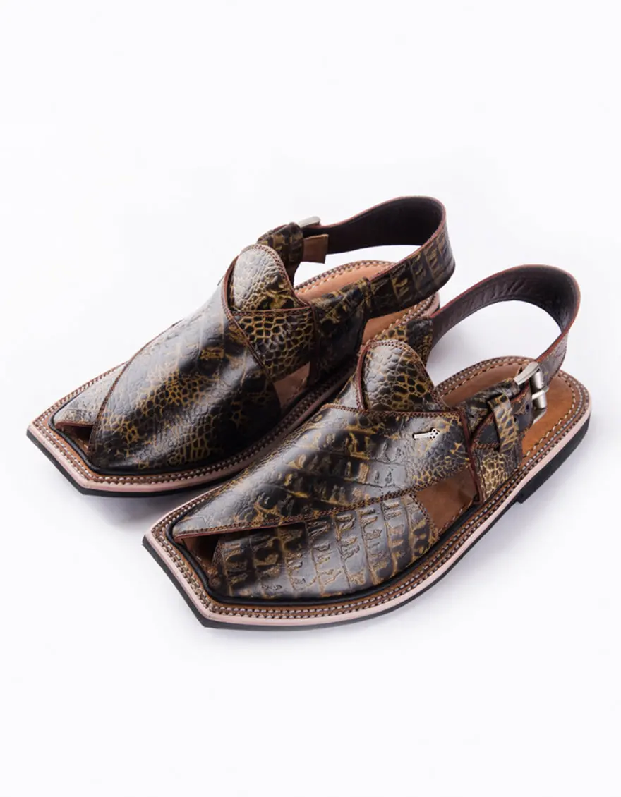 Turtle Brown Leather Peshawari Chappal - Mfw-Hc-030 1