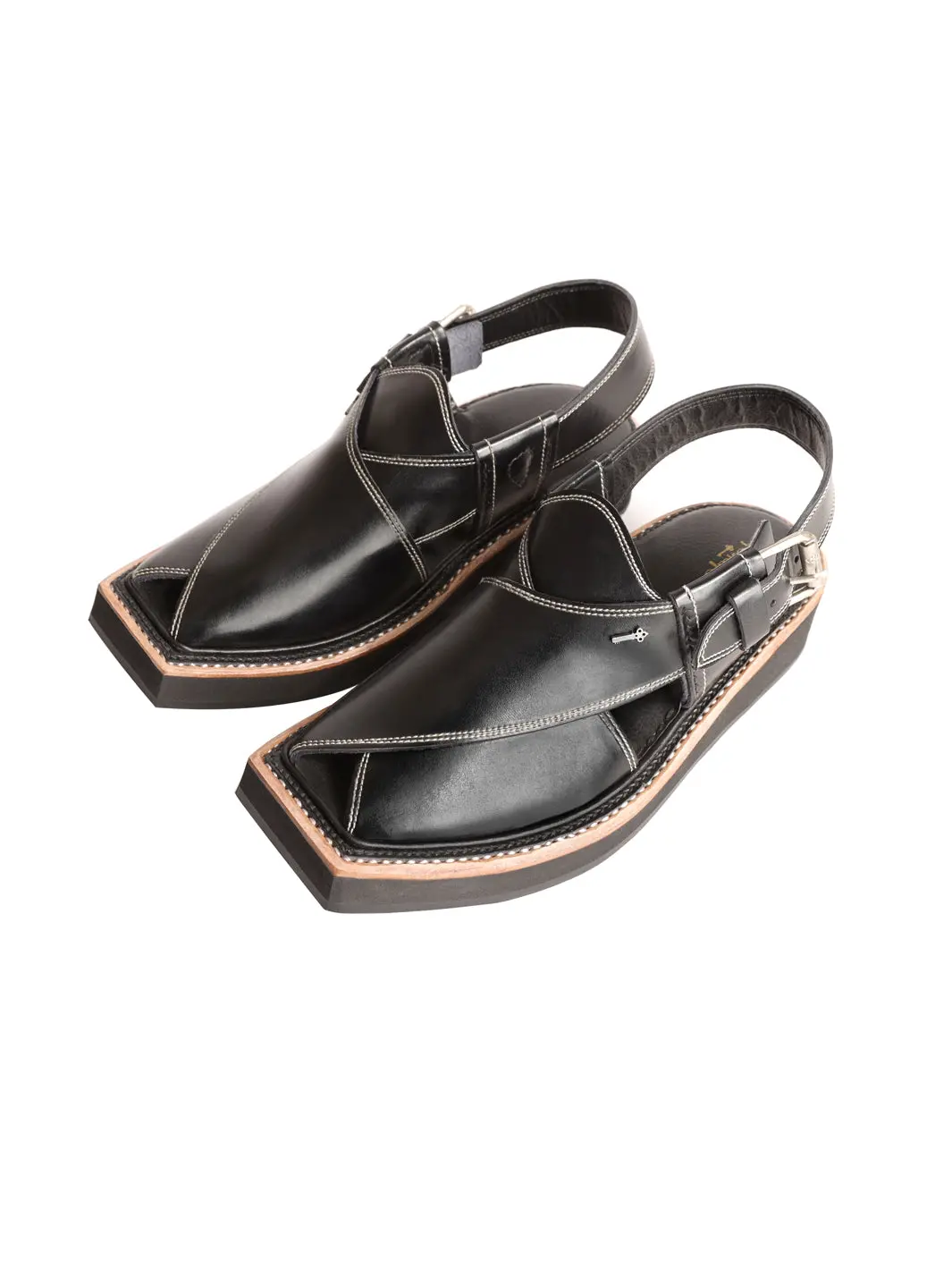 Black Leather Peshawari Chappal - Mfw-Hck-132 1