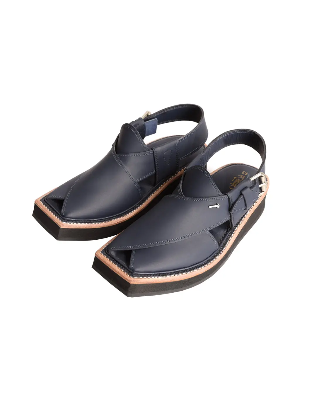 Navy Blue Leather Peshawari Chappal - Mfw-Hck-133 1