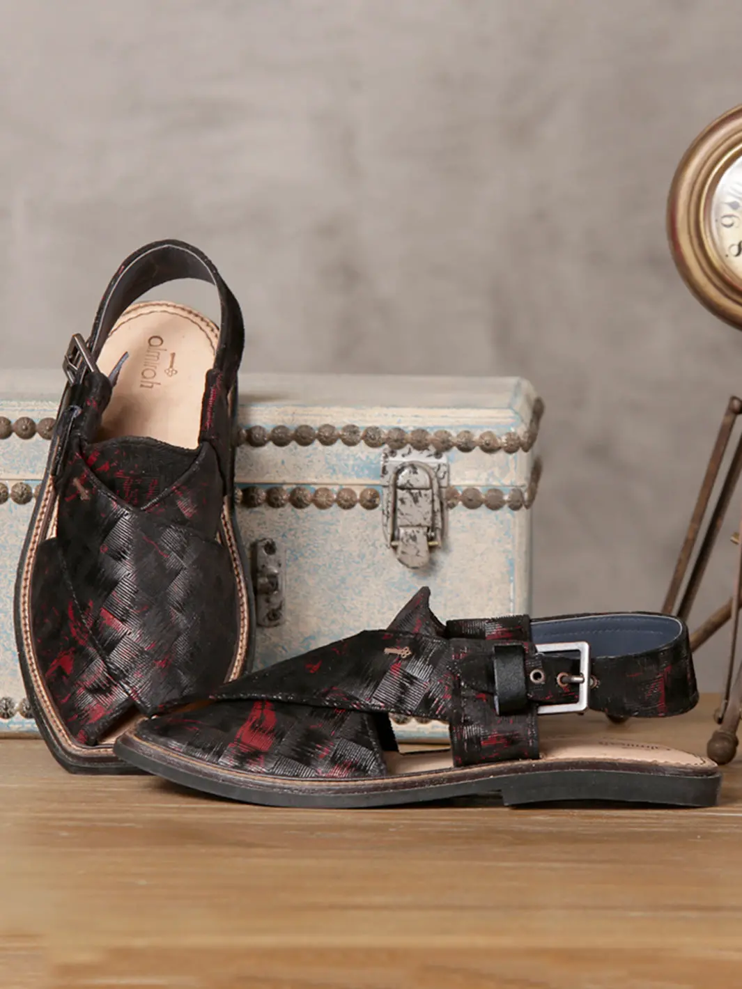 Black & Red Leather Peshawari Chappal - Mfw-Tfb-011 1