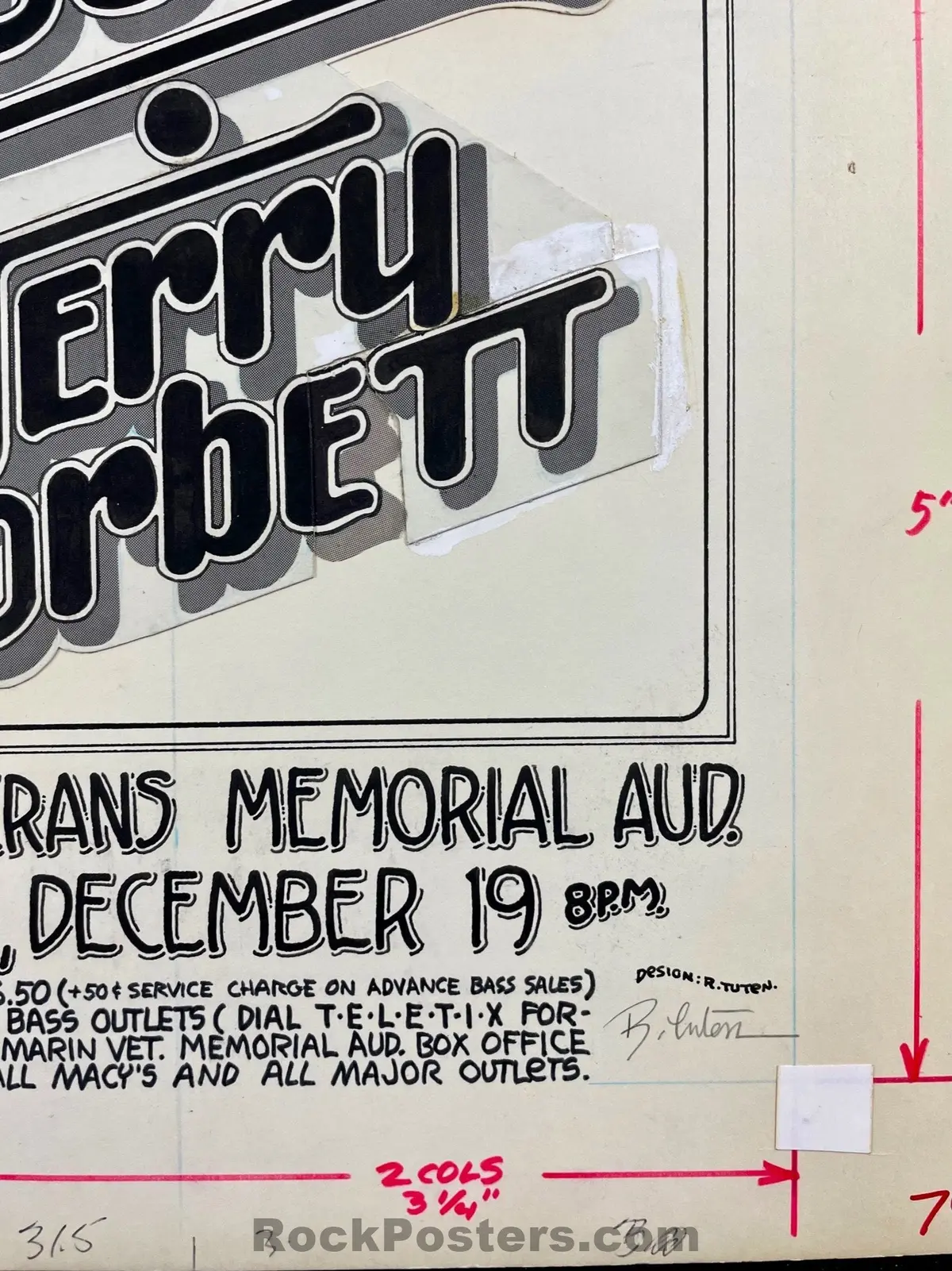 Auction - Original Art - Jesse Colin Young - Randy Tuten Signed - 1975 Newspaper Ad - Marin Veterans Auditorium - Excellent 2