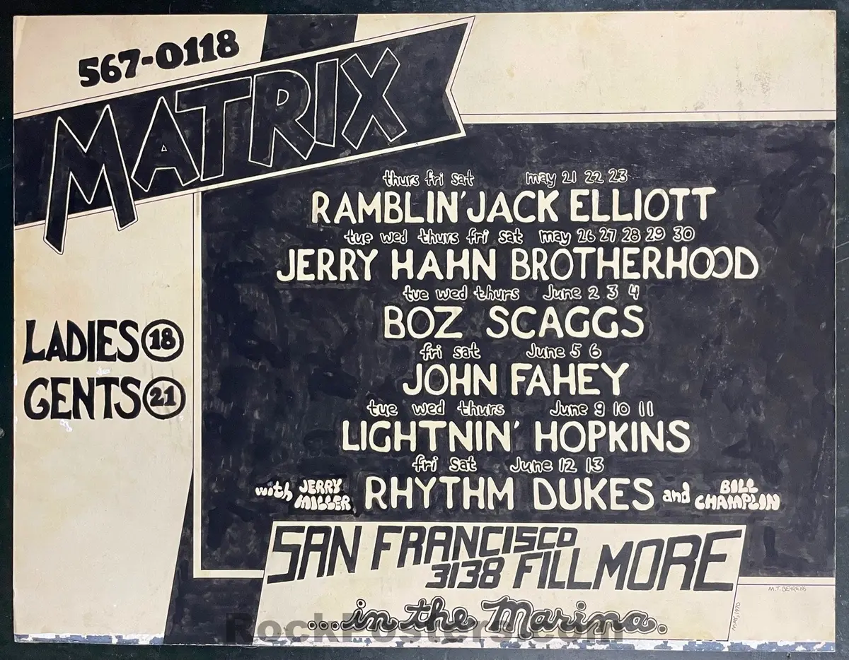Auction - Original Art - John Fahey/Boz Scaggs - Mark T. Behrens Signed - May-June 1970  - The Matrix - Excellent 1
