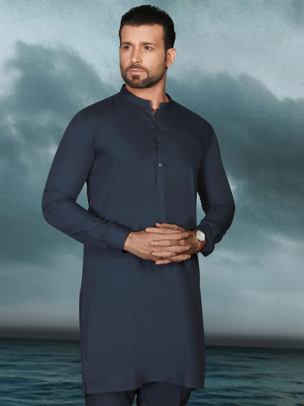 Midnight Blue Blended Men Unstitched Fabric - Al-Nizam-22 1