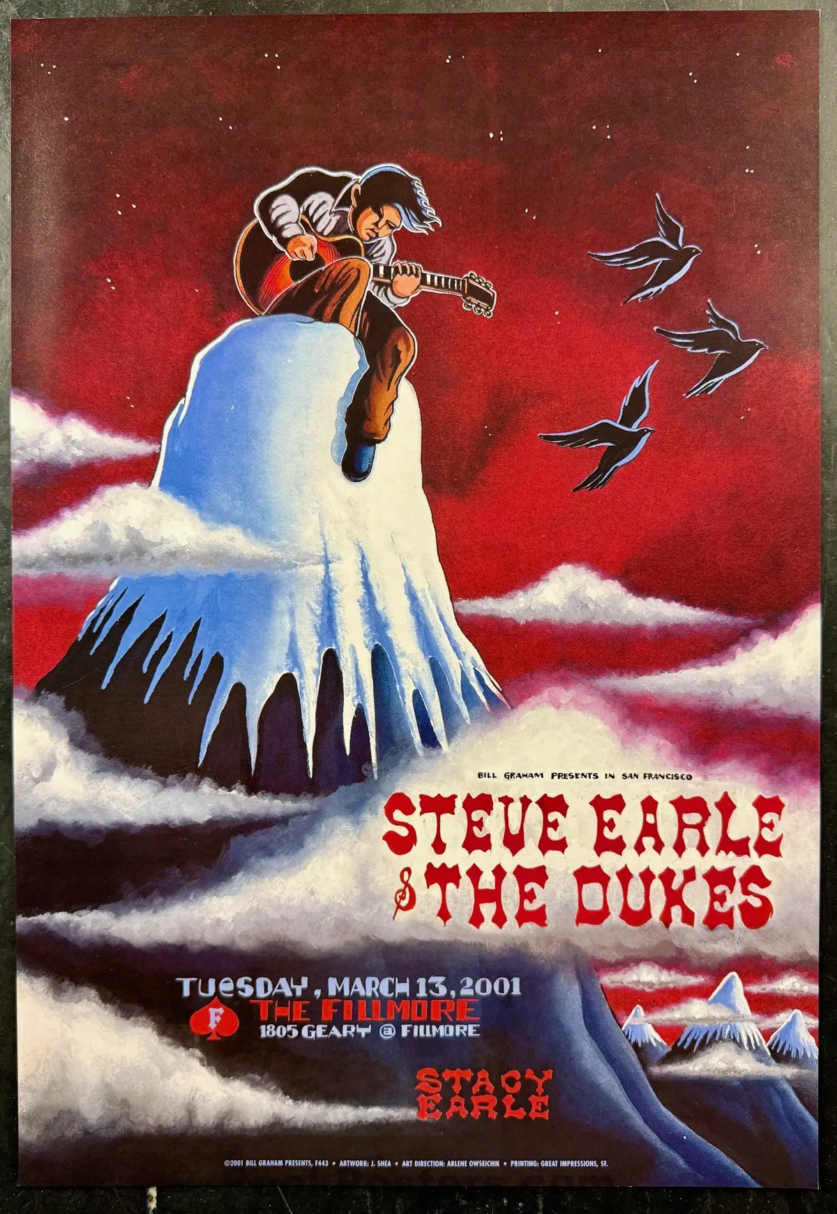 Nf-443 - Steve Earle - 2001 Poster - The Fillmore - Near Mint 1