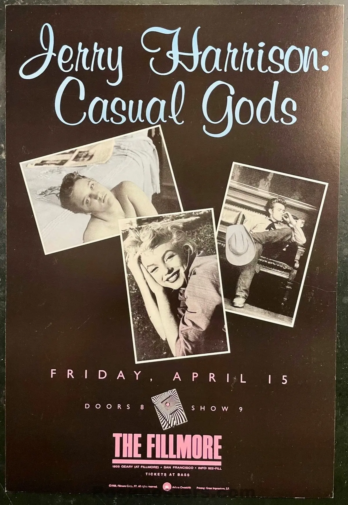 Nf-7 - Jerry Harrison - Casual Gods - Arlene Owseichik - 1988 Poster - The Fillmore - Excellent 1