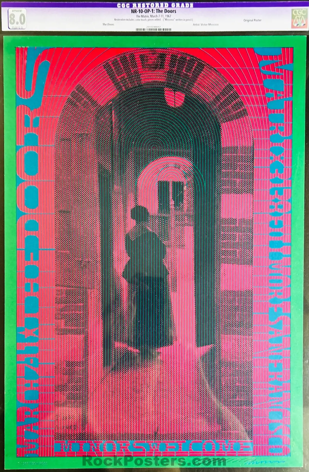 Auction - Neon Rose 10 - The Doors - Victor Moscoso Signed - 1967 Poster - The Matrix - Cgc Graded 8.0 1