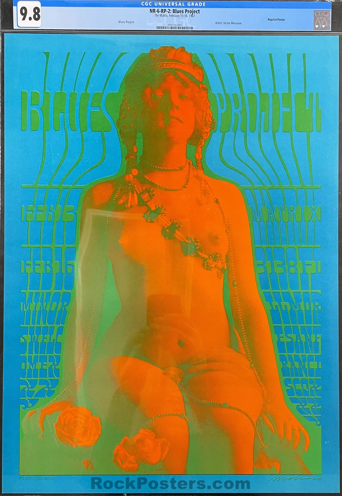 Auction - Neon Rose 6 - Blues Project - Victor Moscoso - The Matrix - 1967 Poster - Cgc Graded 9.8 1