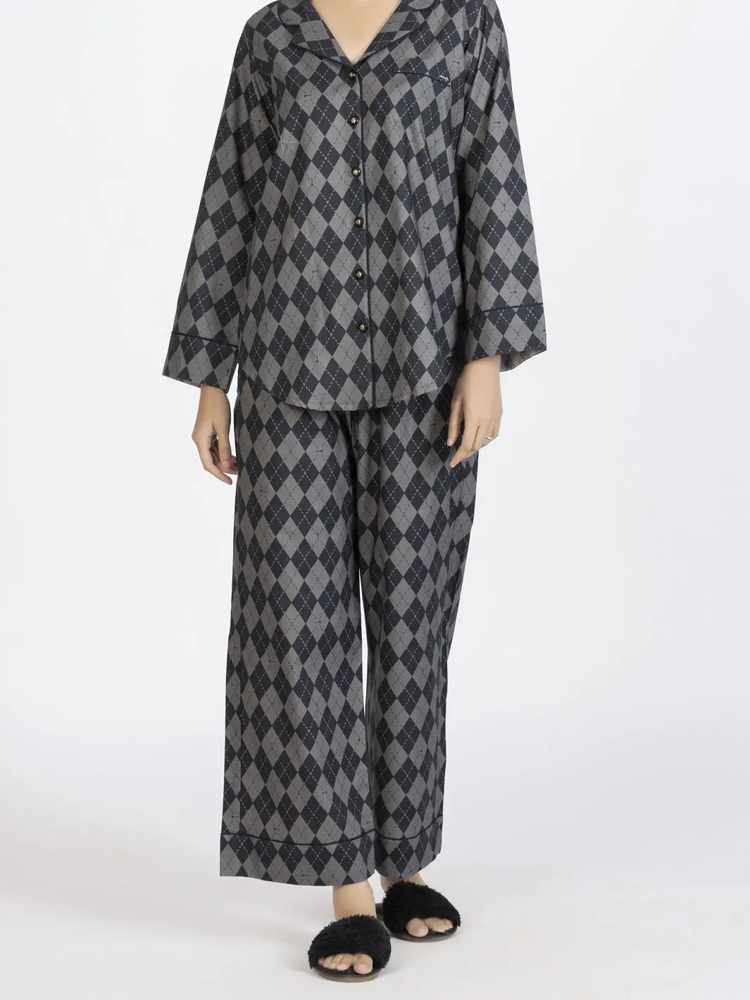 Grey Cotton 2Pc Stitched Nightwear - Al-Lks-Nw-1005 1