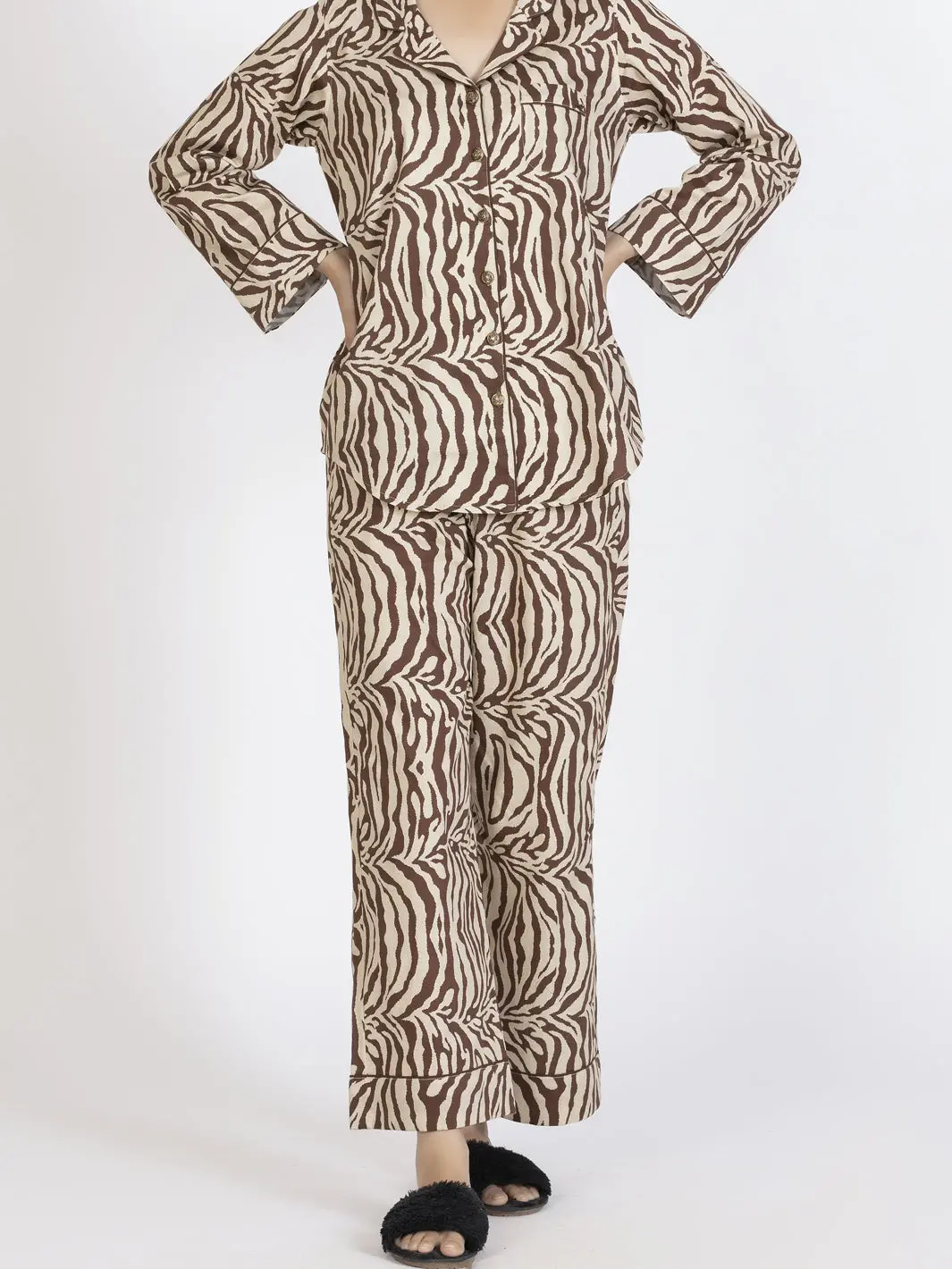Brown Cotton 2Pc Stitched Nightwear - Al-Lks-Nw-1009 1