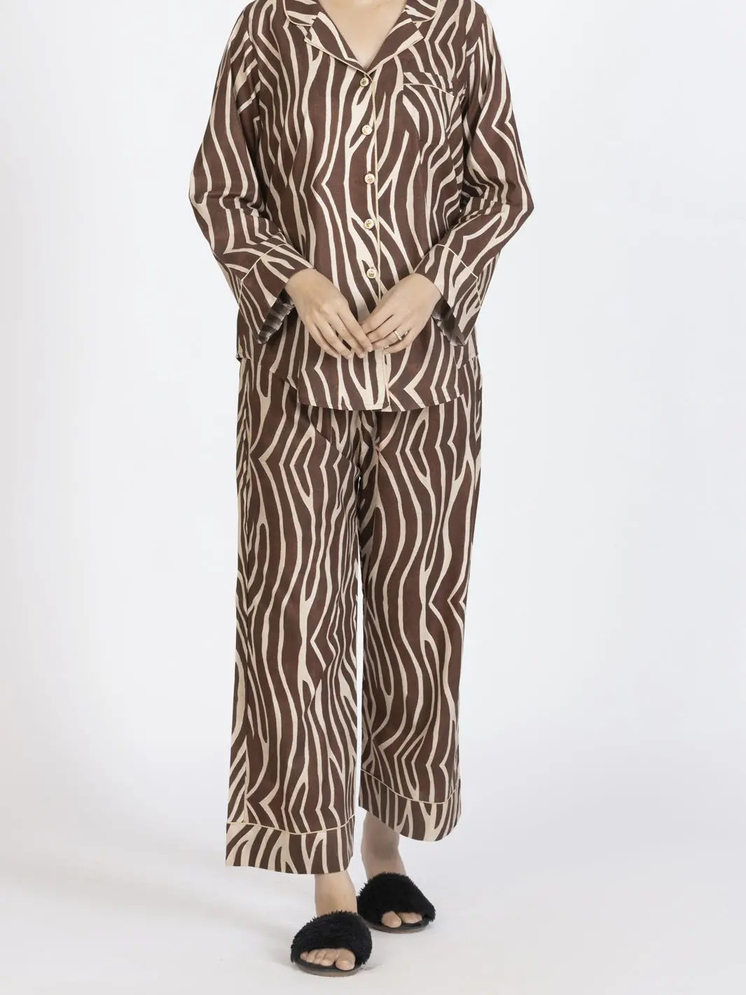 Dark Brown Cotton 2Pc Stitched Nightwear - Al-Lks-Nw-1010 1