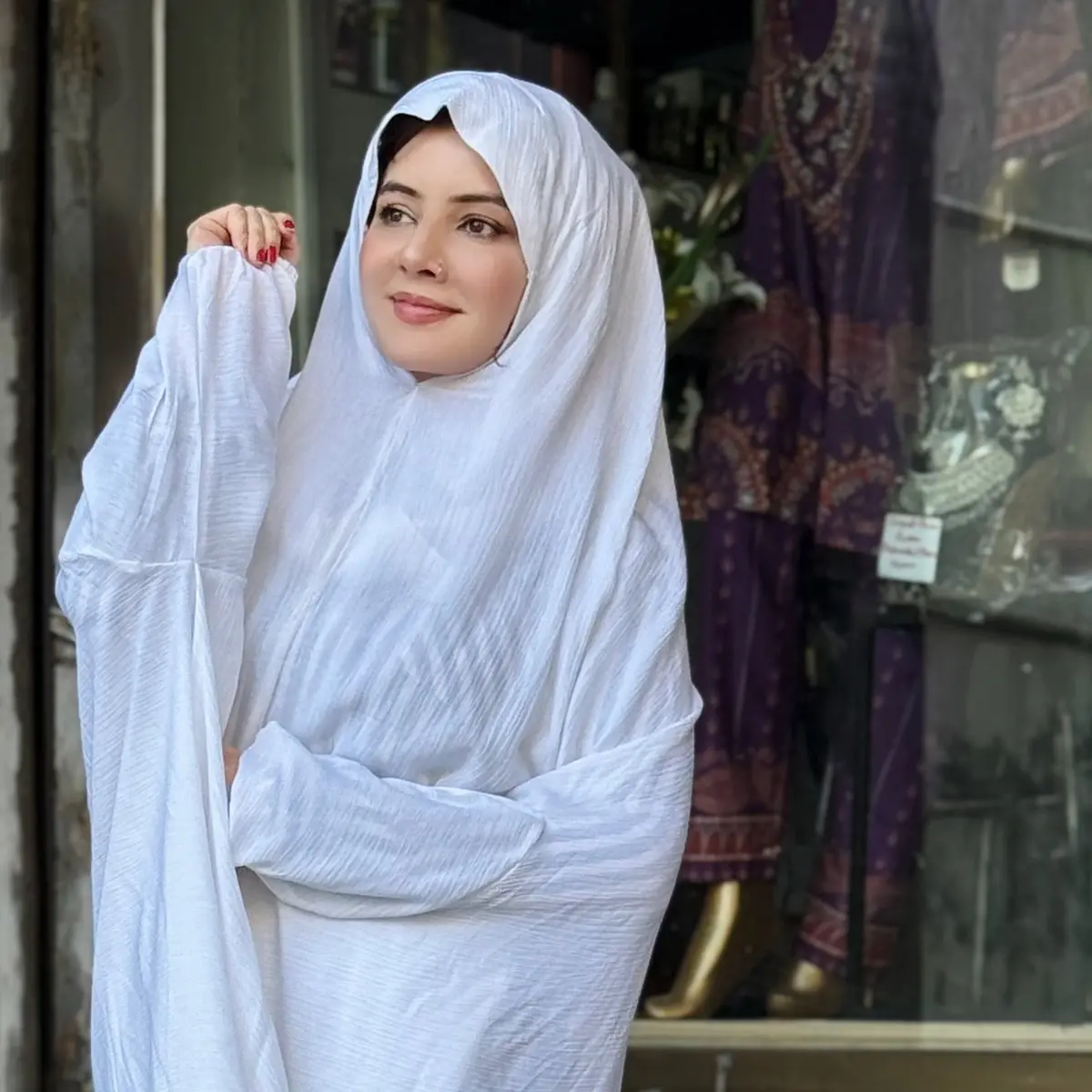 Elegant White Namaz Chadar – Imported Linen | Haya By Rabi 1