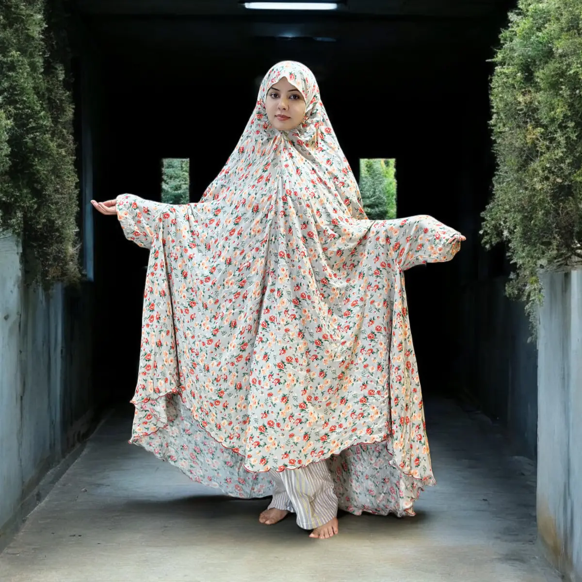 Printed Namaz Chadar With Sleevs (Peach Color) 1