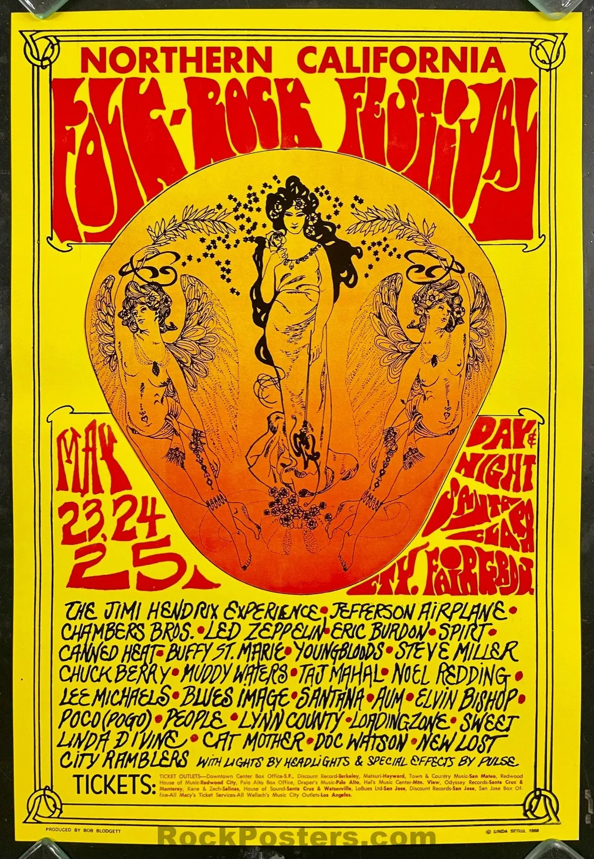 Auction - Northern California - Folk-Rock Festival - Jimi Hendrix - Led Zeppelin - 1969 Concert Poster  - Near Mint 1