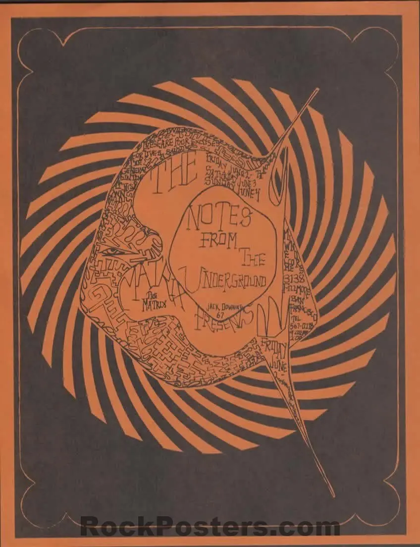 Auction - Notes From The Underground  - 1967 Handbill - The Matrix - Near Mint 1