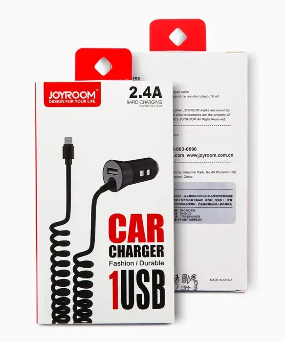 Joyroom Spring Wire Single Usb 2.4A Iphone Car Charger Jr-C103-White 1