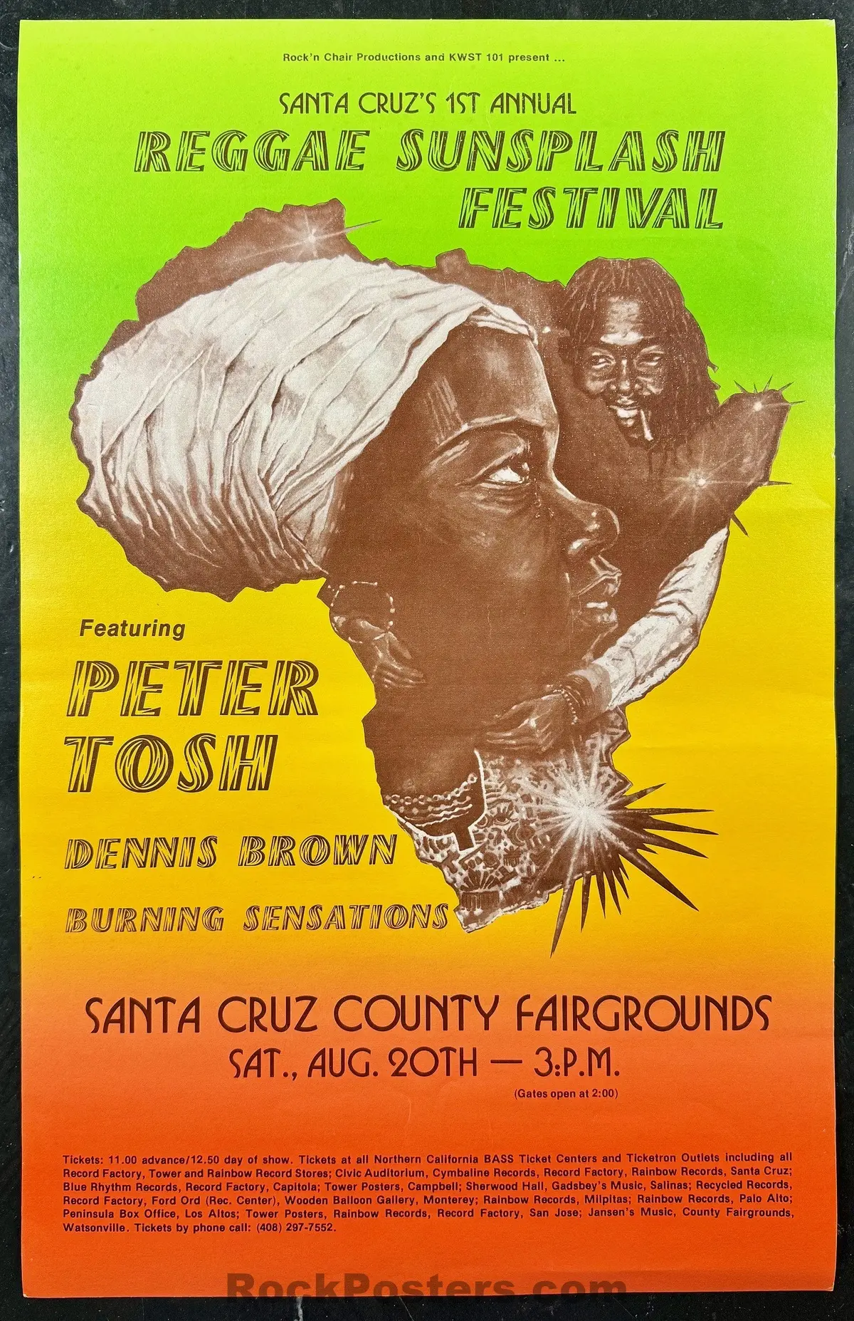 Auction - Peter Tosh - Dennis Brown - 1983  Poster - Santa Cruz, Ca - Excellent 1
