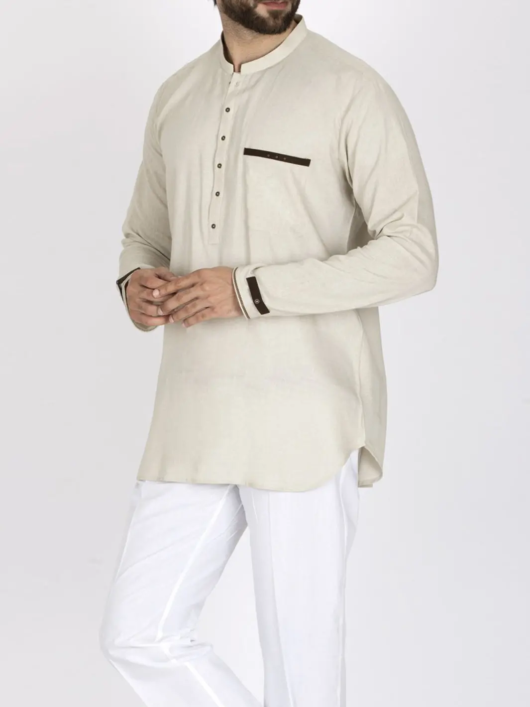 Beige Cotton Short Kurta - Al-Sk-005 1