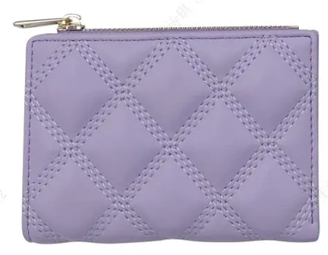 Women's Diamond Pattern Quilted Bifold Short Zipper Wallet(Purple) 1