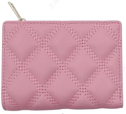 Women's Diamond Pattern Quilted Bifold Short Zipper Wallet(Pink) 1