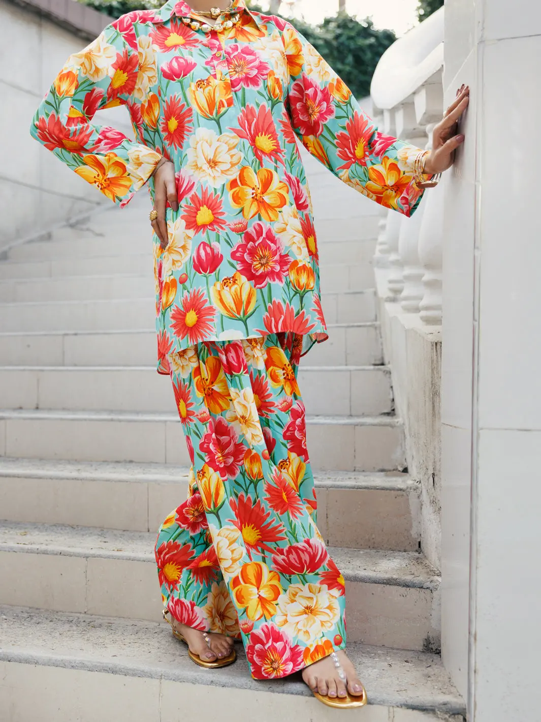 Multicolor Lawn Co-Ord Set - Alp-2Ps-Slks-2235 1