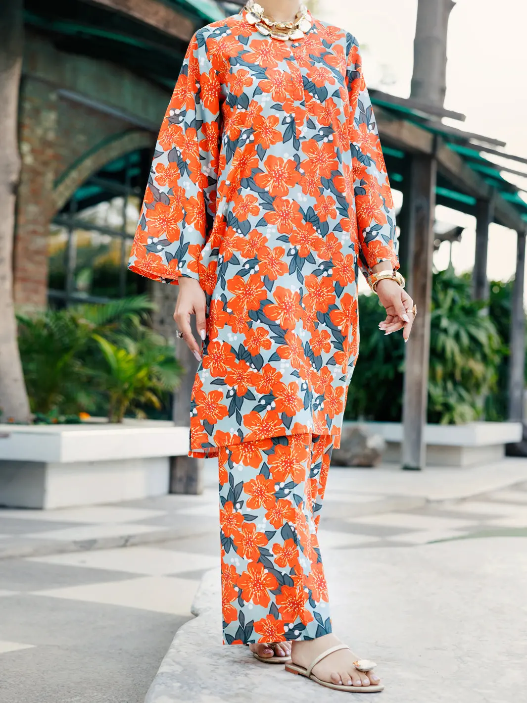 Orange Lawn Co-Ord Set - Alp-2Ps-Slks-2245 1