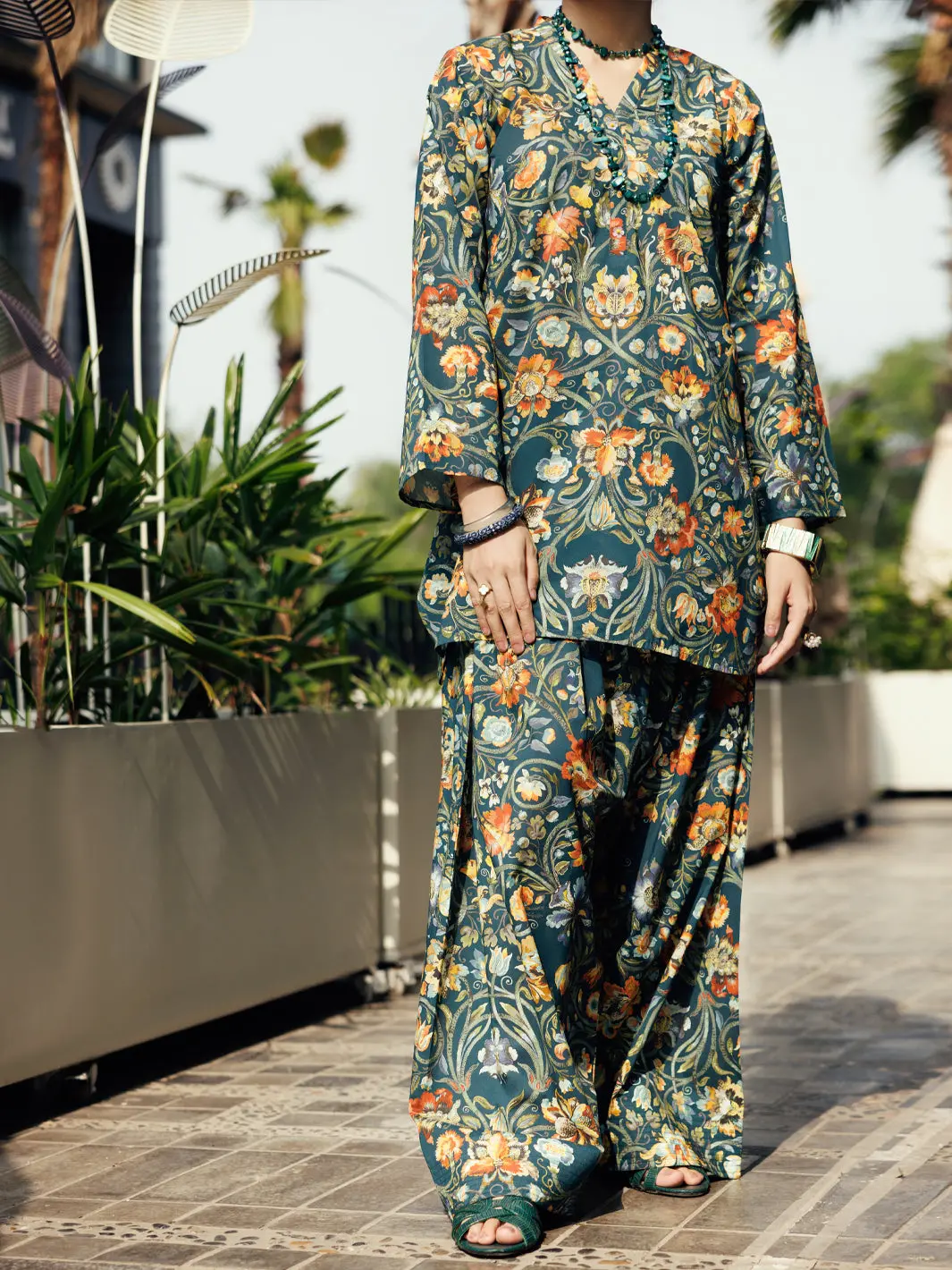Teal Green Lawn Co-Ord Set - Alp-2Ps-Slks-2248 1
