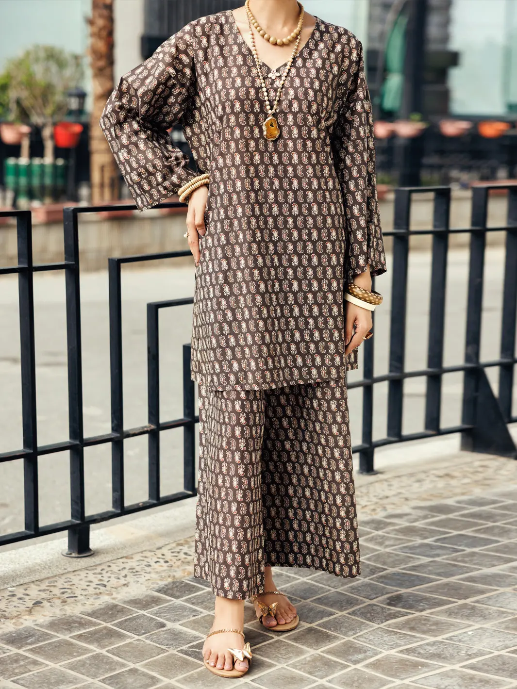 Brown Lawn Co-Ord Set - Alp-2Ps-Slks-2250 1