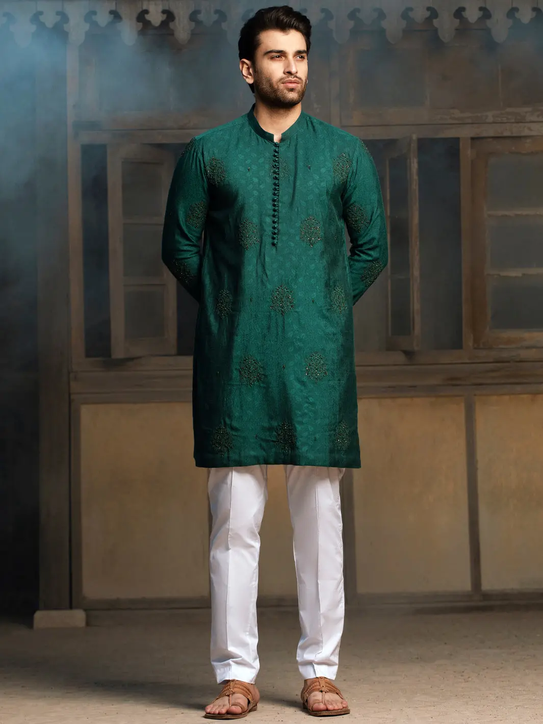 Emerald Green Formal Kurta - Al-K-Sp-043 1