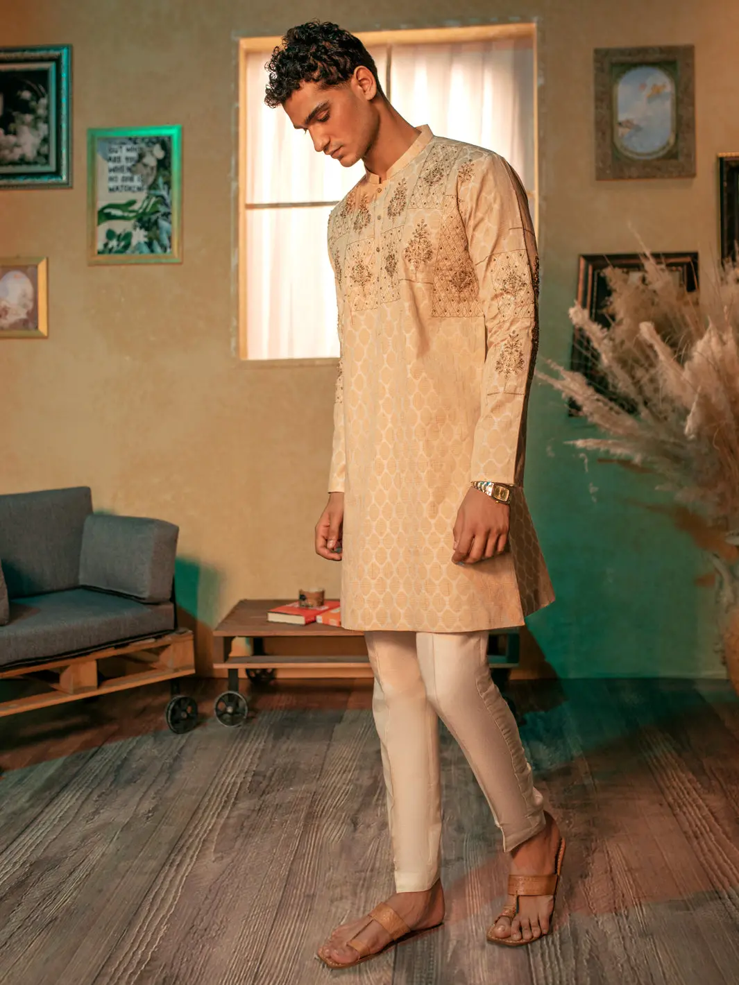 Beige Blended Formal Kurta - Al-K-Sp-054 1