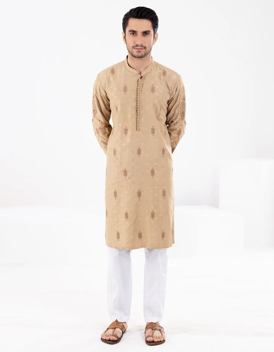 Beige Blended Formal Kurta - Al-K-Sp-058 1