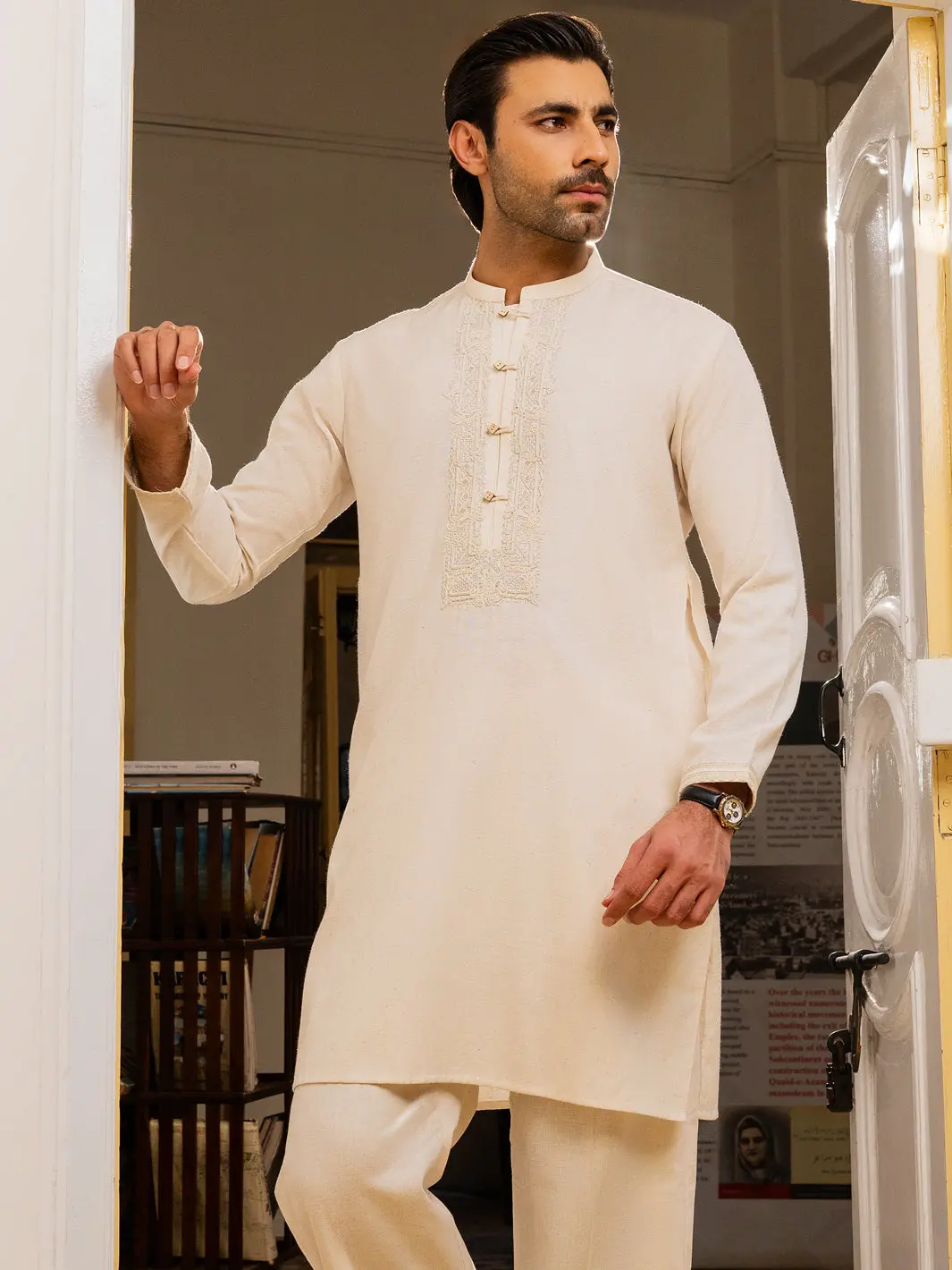 Cream Blended Formal Kurta - Al-K-Sp-060 1