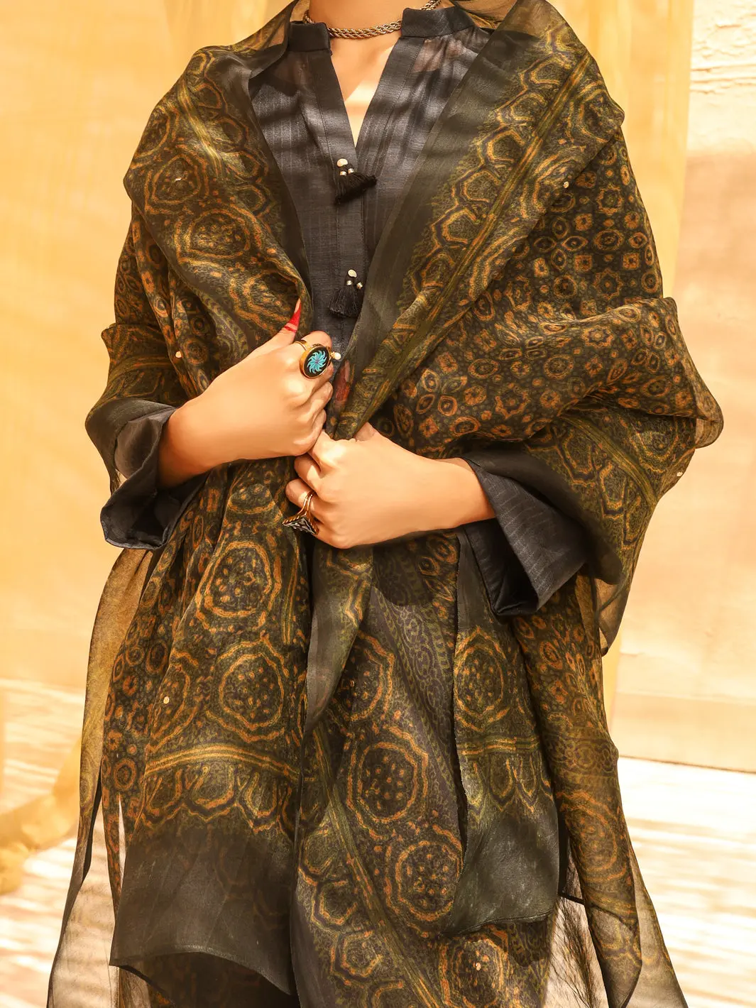 Dark Green Organza Women Stole - Alcr-St-1016 1