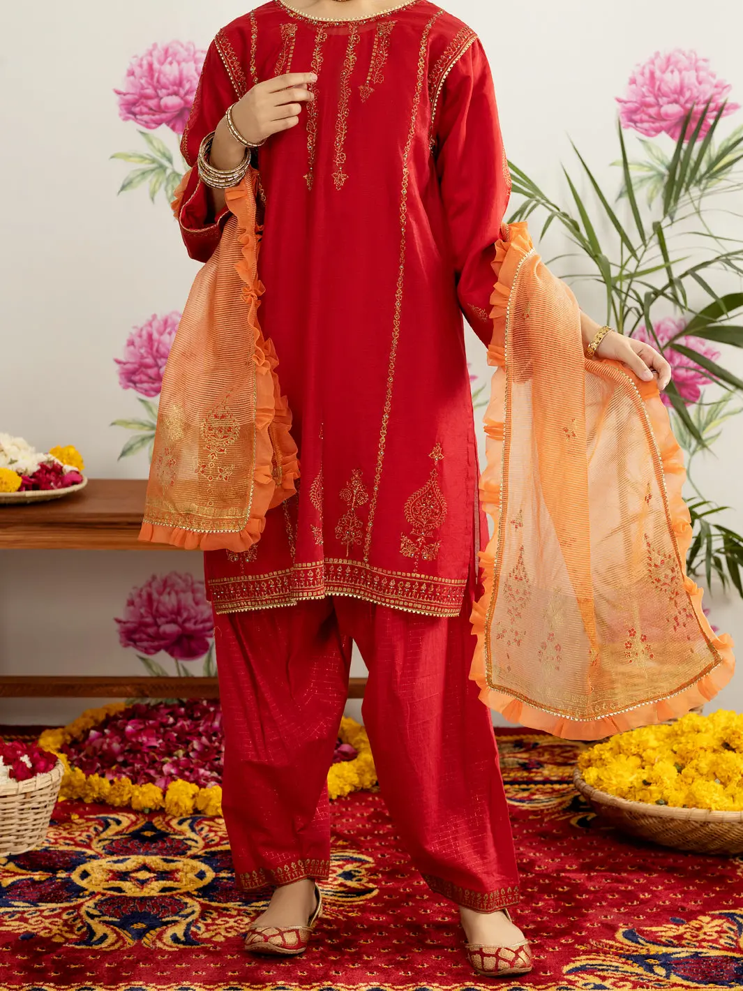 Peach Khaddi Net Girl Stole - Alt-St-1030 1
