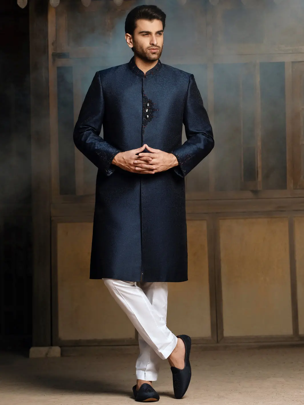 Blue Blended Sherwani - Al-Sw-139 1