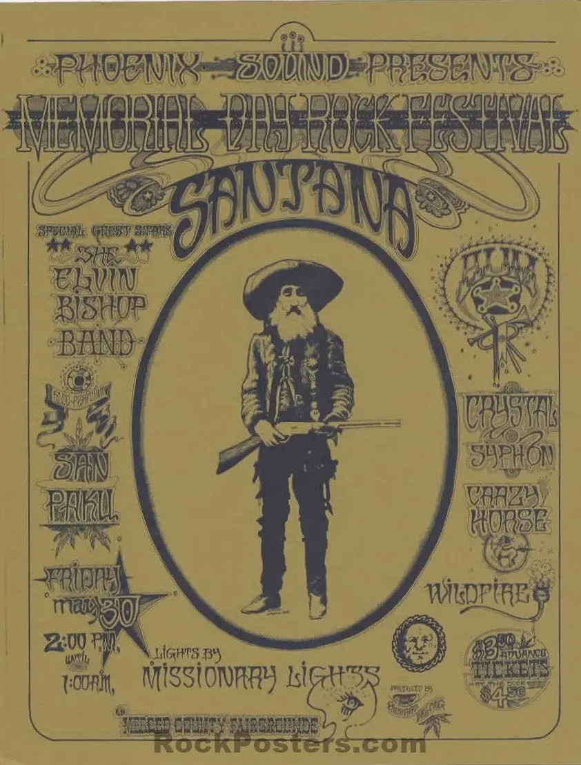 Auction - Santana/Elvin Bishop - Norman Orr - 1969 Handbill -  Merced, Ca - Near Mint Minus 1