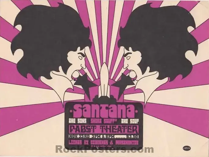 Auction - Santana - 1968 Handbill - Pabst Theater - Milwaukee, Wi. - Excellent 1