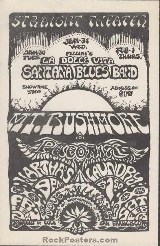 Auction - Santana - 1968 Handbill - Straight Theater - Near Mint Minus 1