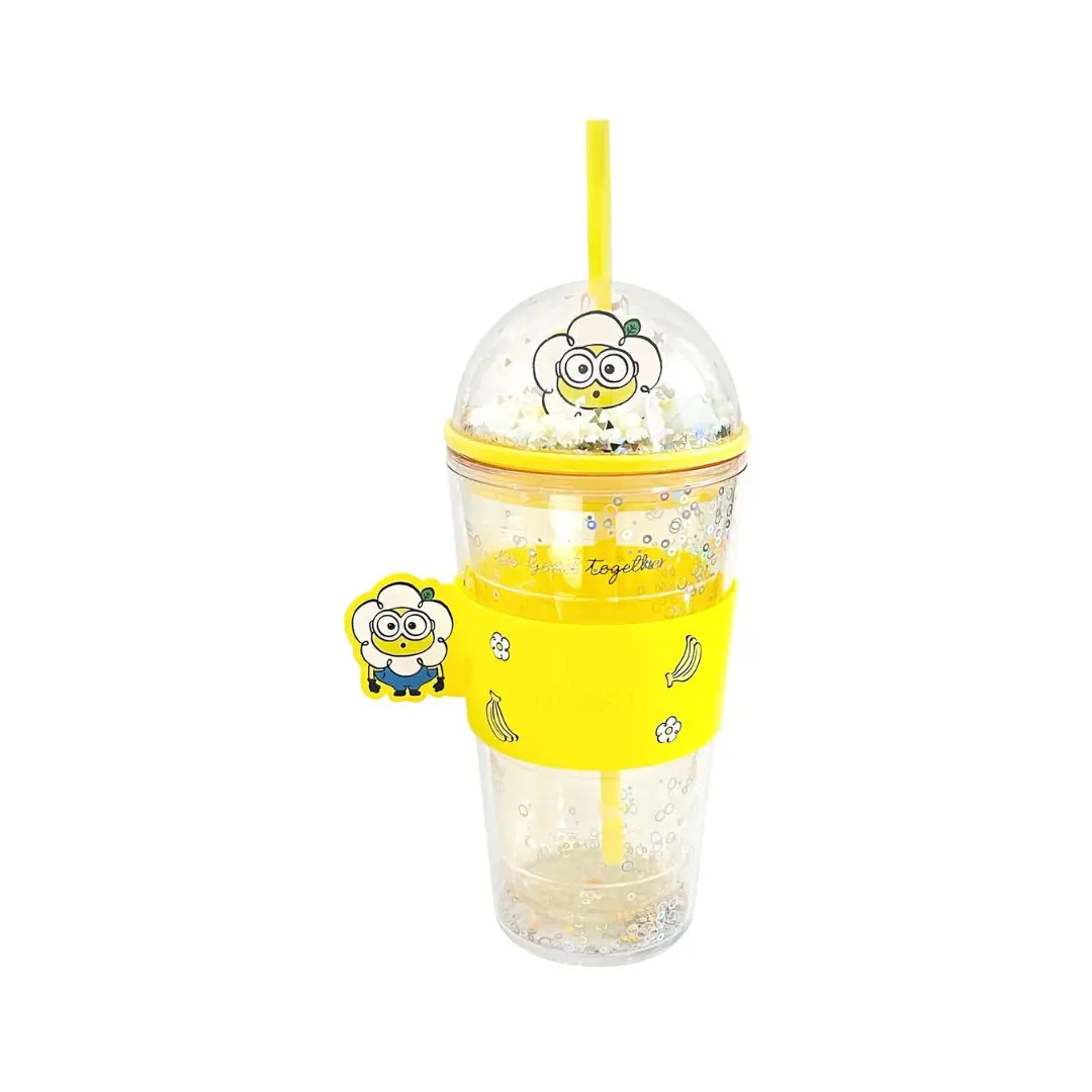 Daisy Minions Collection Plastic Bottle With Straw And Sleeve (420Ml)(Yellow) 1