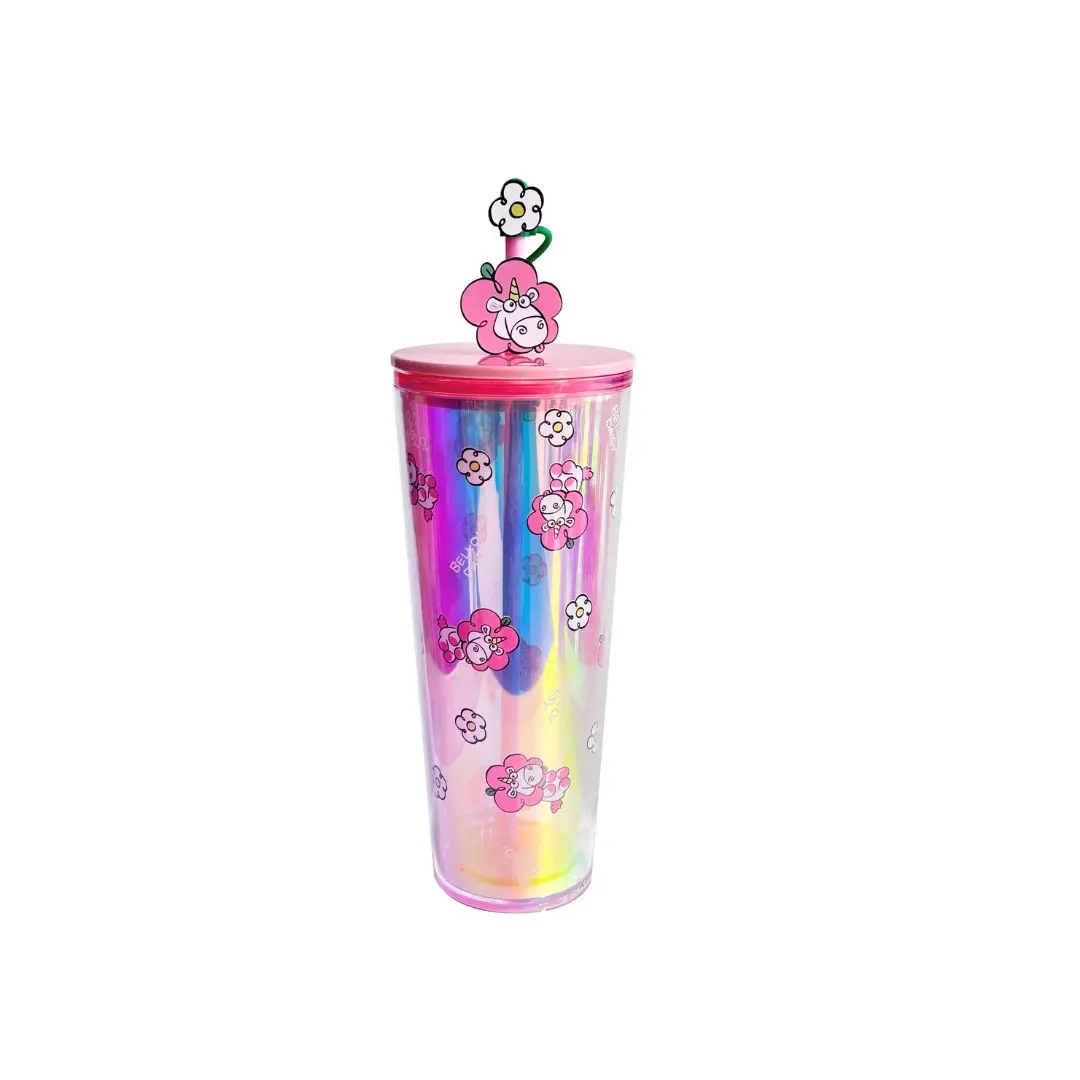 Daisy Minions Collection Double Wall Plastic Bottle With Straw (800Ml)(Pink) 2