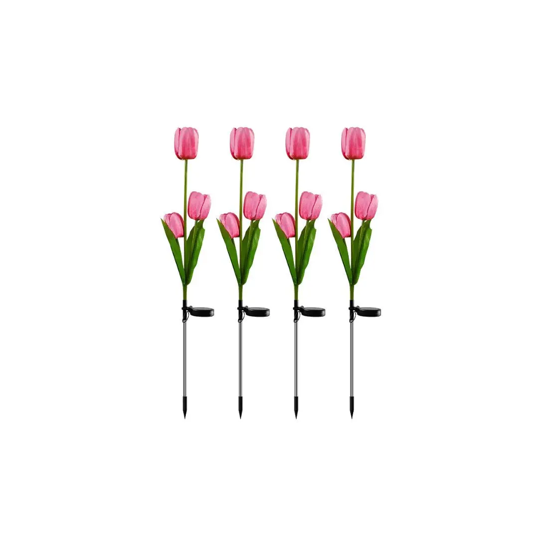 Solar Powered Three-Headed Tulips With Leaves (Random Colors) 1