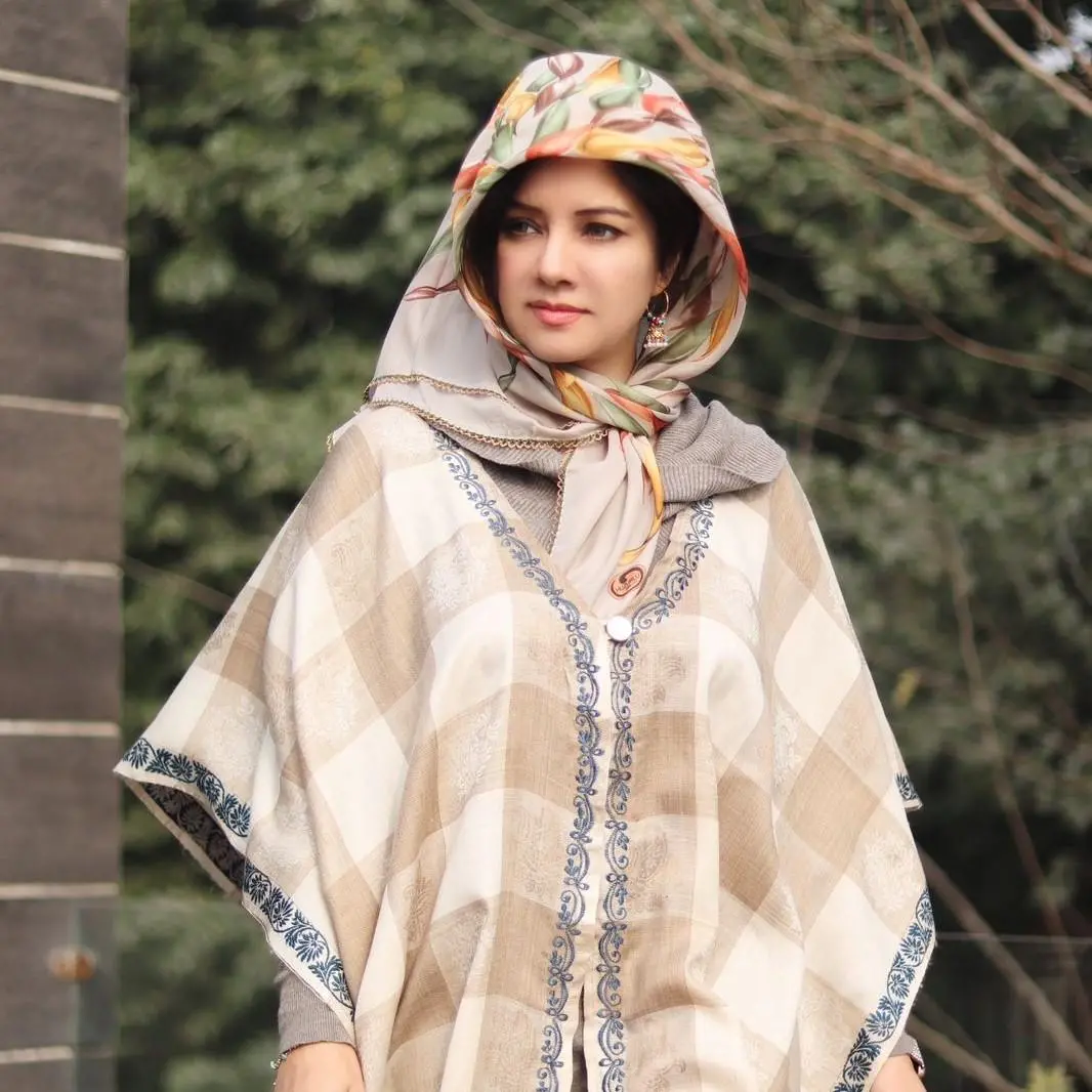Plaid Button Winter Shawl 1